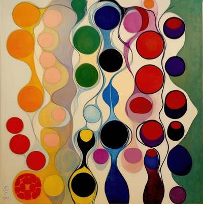 Birth of Edmund - abstract biomorphic art - featuring cadmium red and ultramarine blue - evoking buoyant by Edmund Dantes Studio