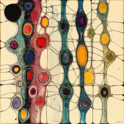 Nervous Excitability #1 - abstract biomorphic art - featuring ivory and crimson red - evoking tense, animated by Edmund Dantes Studio