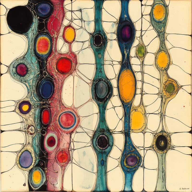 Nervous Excitability #1 - abstract biomorphic art - featuring ivory and crimson red - evoking tense, animated by Edmund Dantes Studio