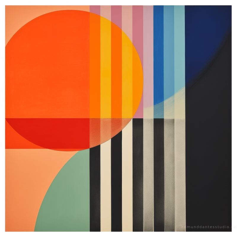 Solar Lunar — a radiant disc across bands of colour, shown as a large-format abstract print