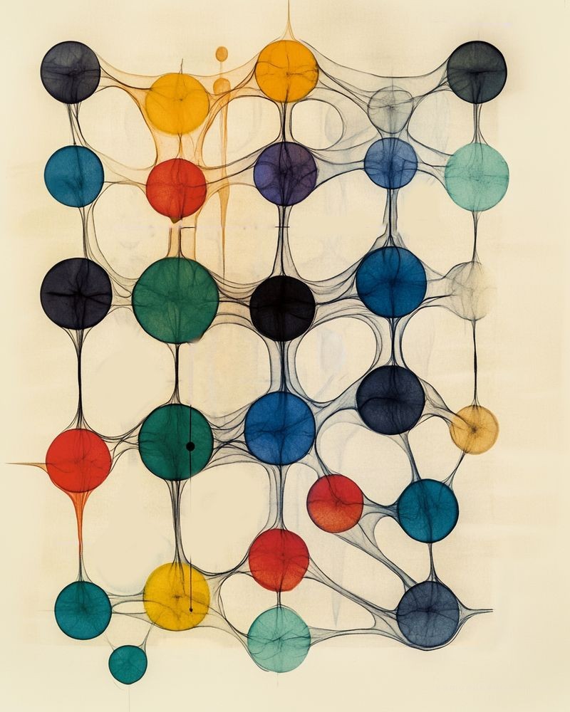 Synaptic Lanterns #2 - abstract geometric art - featuring cadmium yellow and vermilion red - evoking contemplative by Edmund Dantes Studio
