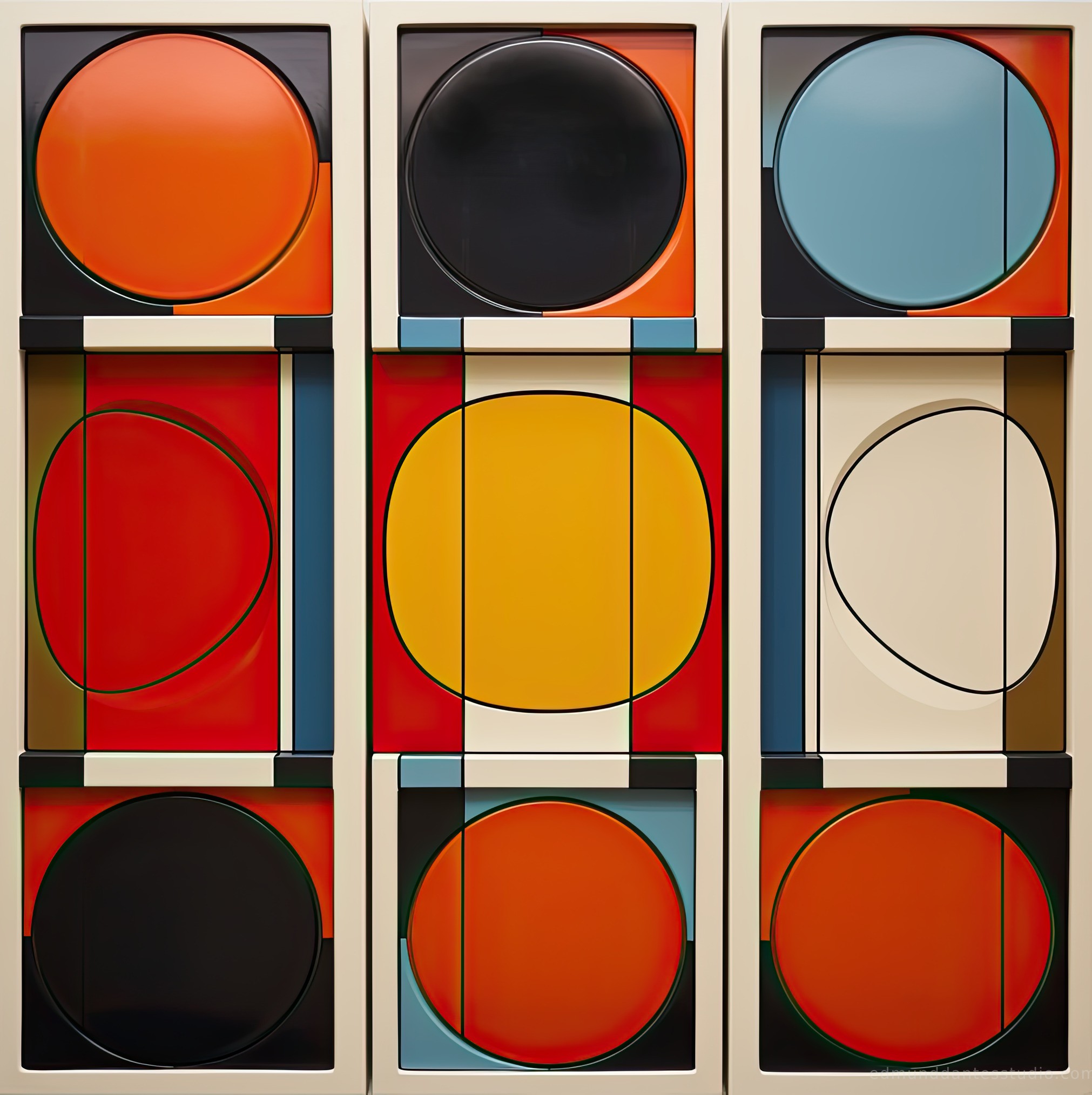 Tactility #3 - geometric abstraction hard-edge art - featuring cadmium orange and chrome yellow - evoking orderly intensity by Edmund Dantes Studio