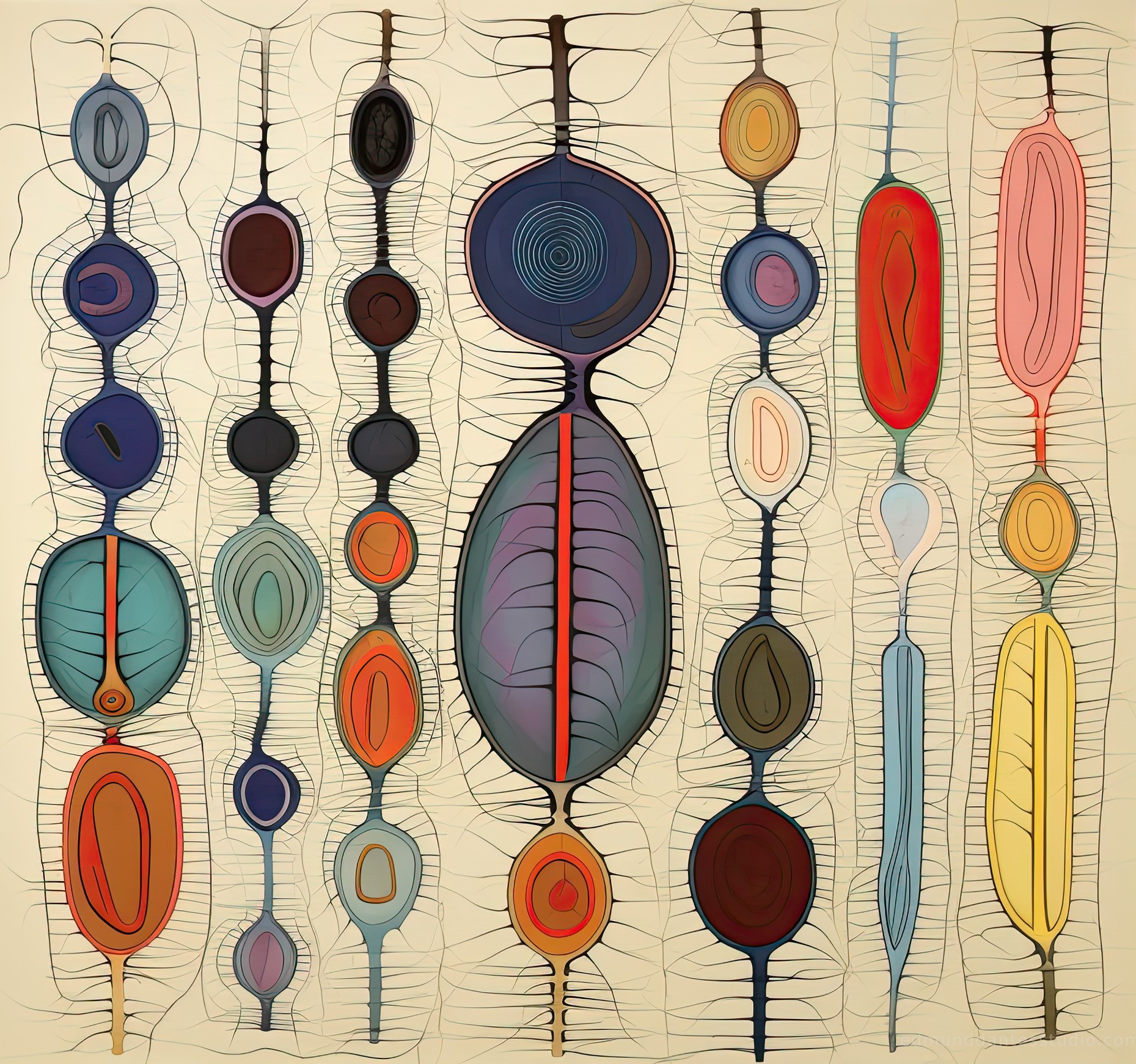 Venini Network #1 — a giclée print of pod-like forms linked by fine filaments on cotton rag paper