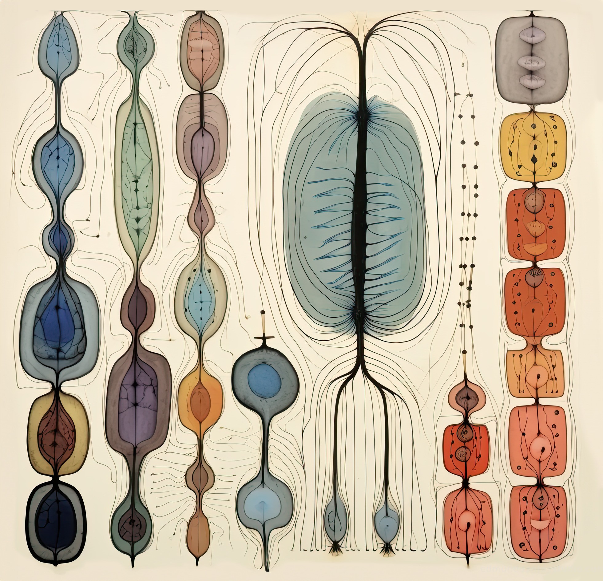 Venini Network #2 - biomorphic abstraction diagrammatic art - featuring slate blue and seafoam green - evoking contemplative by Edmund Dantes Studio
